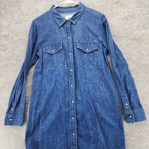 Volcom Dress Womens Small Pearl Snap Blue Denim Long Sleeve 034350
